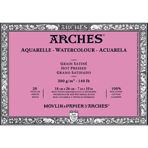 Block Papel Acuarela Arches 300gr Grano Satinado 18x26cm-0