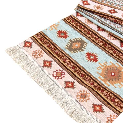 Camino de mesa 1,40 m kilim beige y celeste-0
