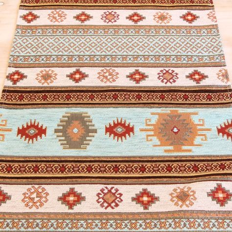 Camino de mesa 1,40 m kilim beige y celeste-1
