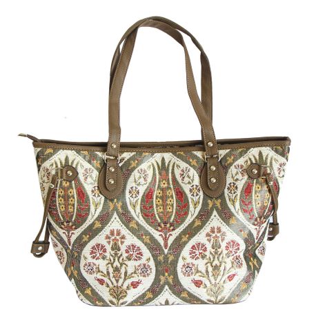 Cartera grande de hombro Tulipanes Beige-1