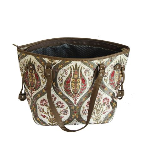 Cartera grande de hombro Tulipanes Beige-2