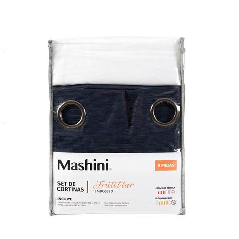 Set Cortina Blackout Emb. 8pzas Arg. 140x220 Azul Marino Frutillar-0