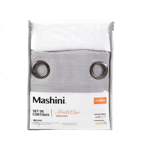 Set Cortina Blackout Emb. 8pzas Arg. 140x220 Gris Frutillar-2