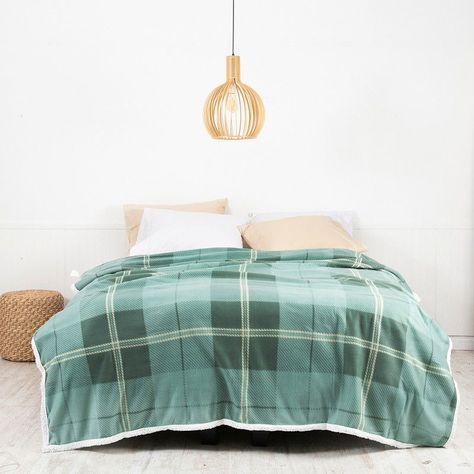 Frazada Polar-Sherpa Est. King Tartan Verde-0