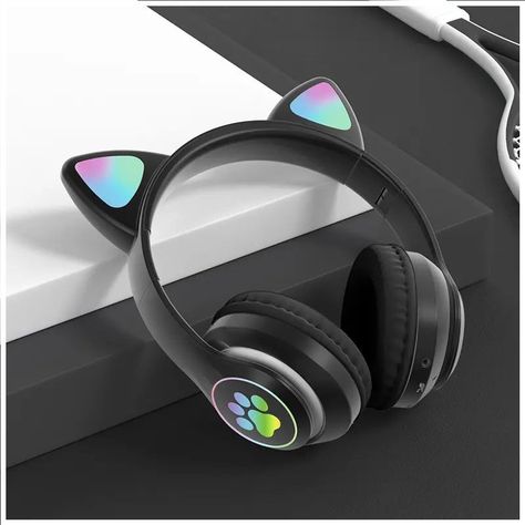 Audífonos inalámbricos Bluetooth RGB Orejas gato-4