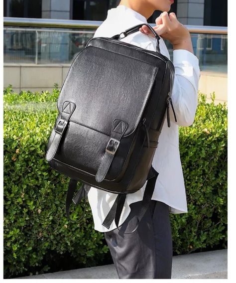 Mochila De Cuero Ecológico Impermeable De Gran Capacidad.-1