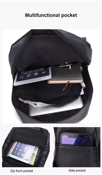 Mochila De Cuero Ecológico Impermeable De Gran Capacidad.-3