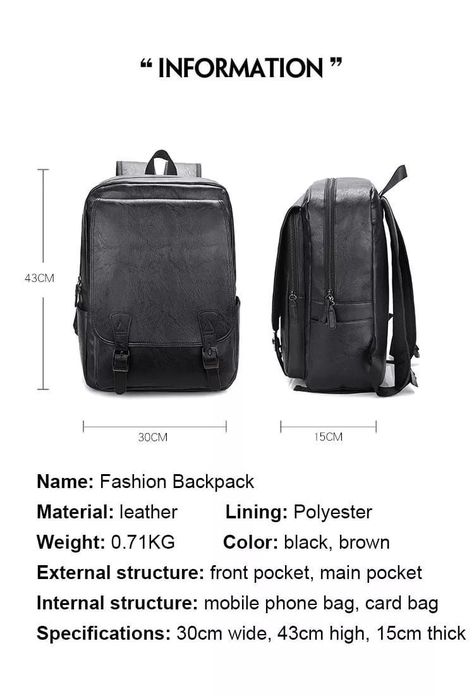 Mochila De Cuero Ecológico Impermeable De Gran Capacidad.-6