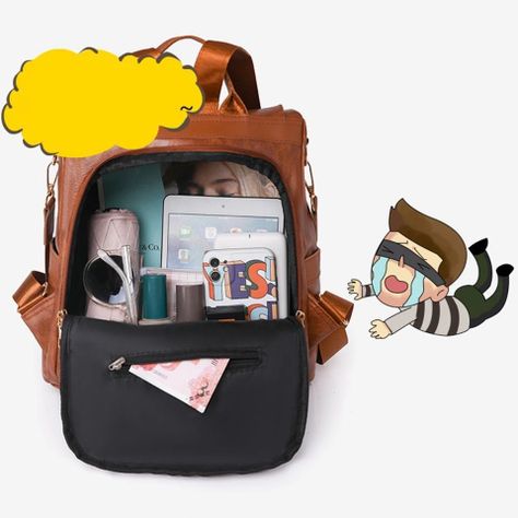 Mochila Cartera Antirrobo De Cuero PU Elegante.-4