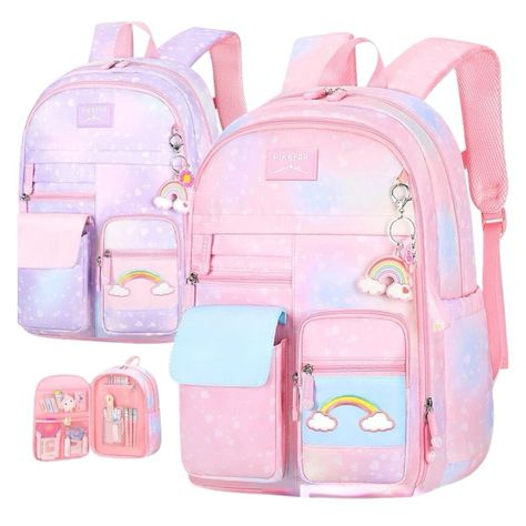 Mochila Escolar Unicornio Arcoíris Infantil Kawai Para Niña-0