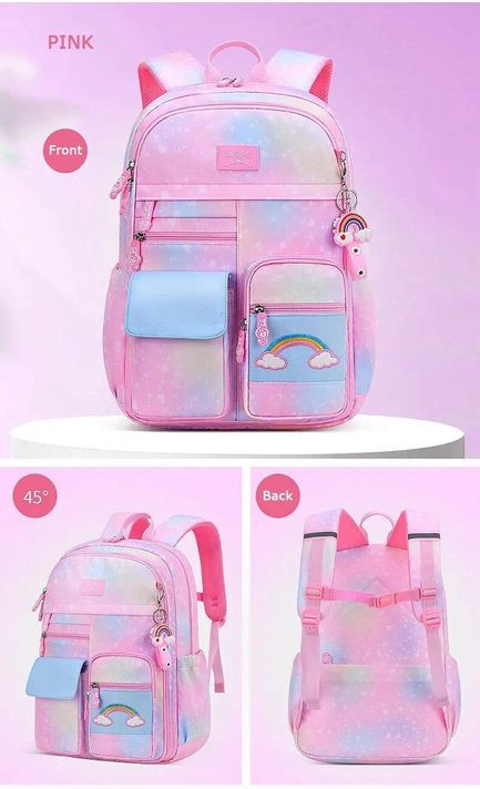 Mochila Escolar Unicornio Arcoíris Infantil Kawai Para Niña-3