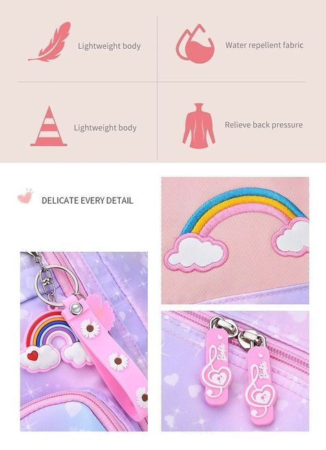 Mochila Escolar Unicornio Arcoíris Infantil Kawai Para Niña-5