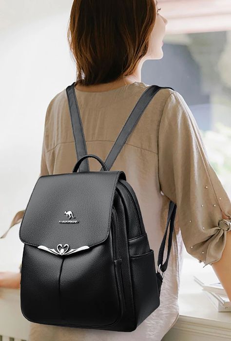 Mochila Bolso de Mujer Cuero Pu Suave Juvenil Impermeable Gran Capacidad -2