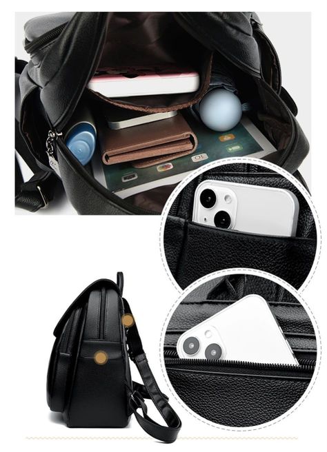 Mochila Bolso de Mujer Cuero Pu Suave Juvenil Impermeable Gran Capacidad -3