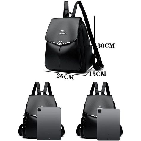 Mochila Bolso de Mujer Cuero Pu Suave Juvenil Impermeable Gran Capacidad -6