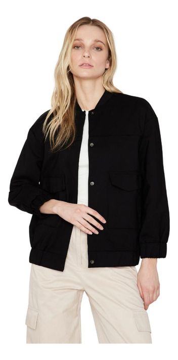 Chaqueta Bomber Manga Larga Negra Jacinta Tienda-0