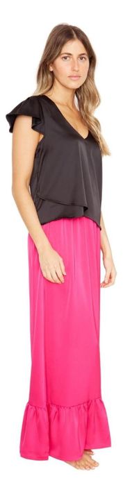 Falda Ana Satin Fucsia Jacinta Tienda-4