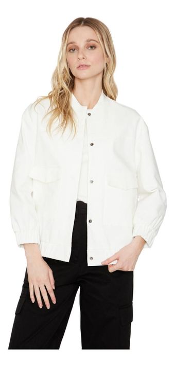Chaqueta Bomber Manga Larga Blanca Jacinta Tienda-0