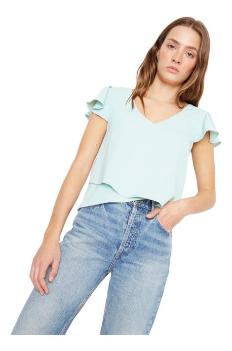Polera Sara Manga Corta Iii Celeste Jacinta Tienda-2