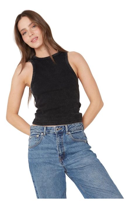 Rib Tank Top Negro Jacinta Tienda-2