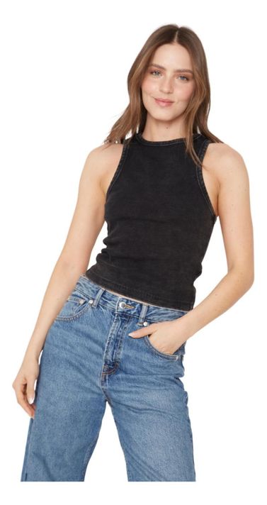 Rib Tank Top Negro Jacinta Tienda-3
