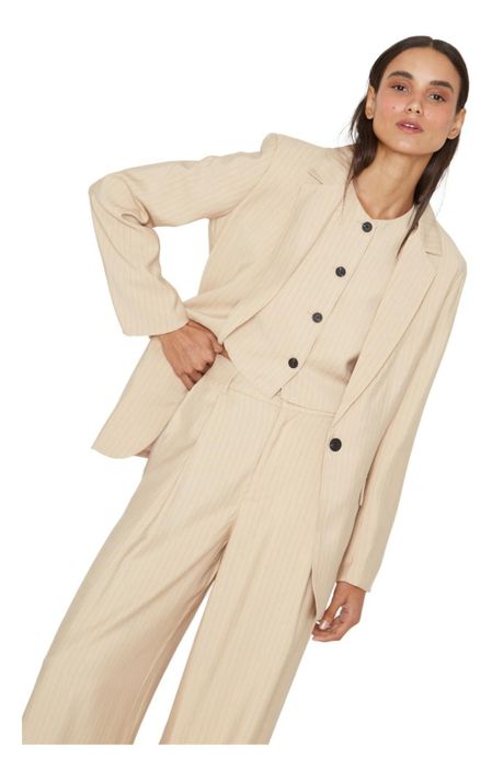 Blazer Oxford Rayas Crudo Jacinta Tienda-1