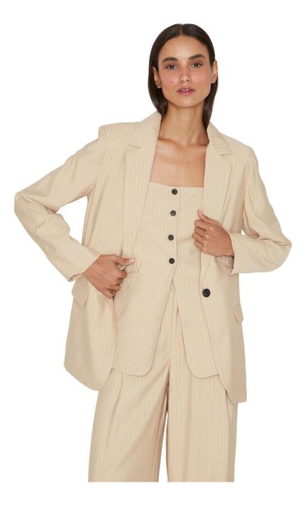 Blazer Oxford Rayas Crudo Jacinta Tienda-2