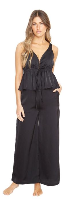 Pantalón Greta Largo Satin Negro Jacinta Tienda-5