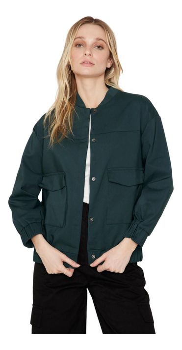 Chaqueta Bomber Manga Larga Verde Jacinta Tienda-0