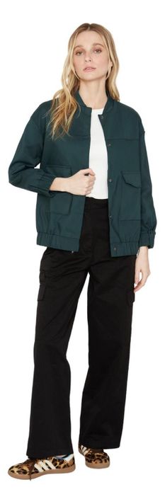 Chaqueta Bomber Manga Larga Verde Jacinta Tienda-3