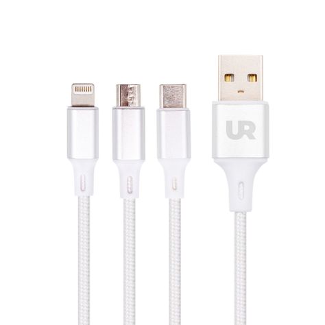 Cable Telefonia Gris 3 en 1 Lightning + Micro USB +  Tipo C 1,2 Metros Urbano Labs-0