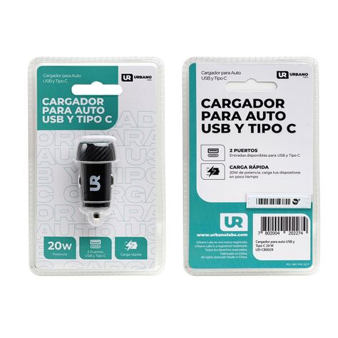 Cargador para auto Doble USB y Tipo C Urbano Labs-2