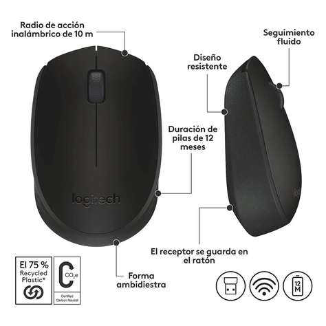 Mouse Logitech M170 Inalámbrico Negro-6