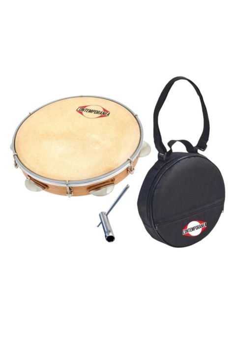 Pandero 10" Parche de Cuero + Funda + Llave-0
