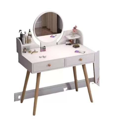 Tocador Con Espejo Melamina Blanco 60x40x73 Cm-0