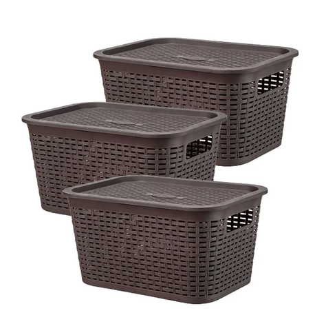 Caja Organizadora Ratán 6 Lt. / Pack 3 Un. Color Marrón oscuro-0