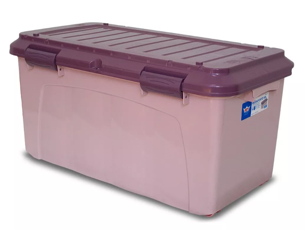 Baul Caja Almacenamiento Organizadora Megaforte 90l Ruedas Rosa-0