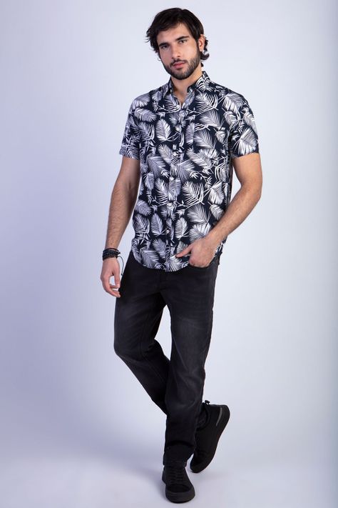 Camisa Estampada Palmera Fj Navy-2