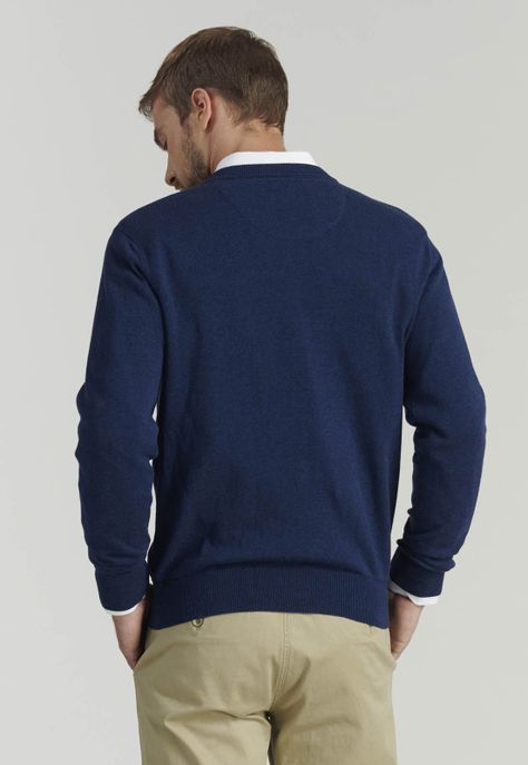Sweater V Neck Melange F Smart Casual Indigo-3