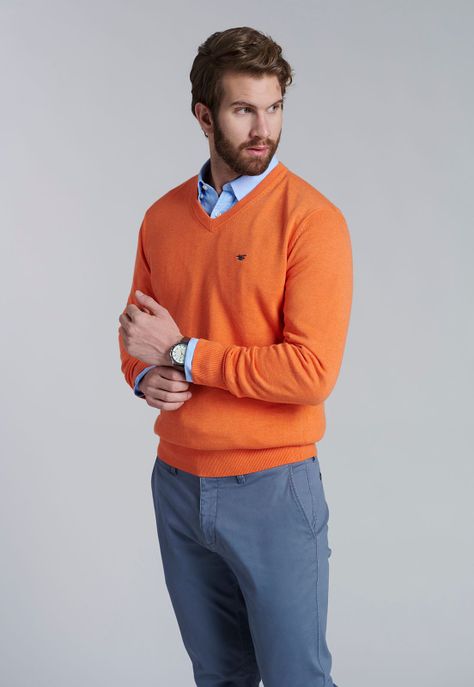 Sweater V Neck Melange F Orange-0