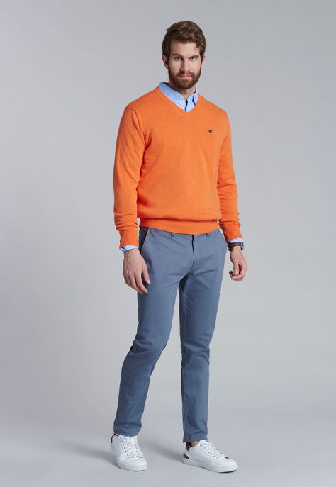 Sweater V Neck Melange F Orange-1