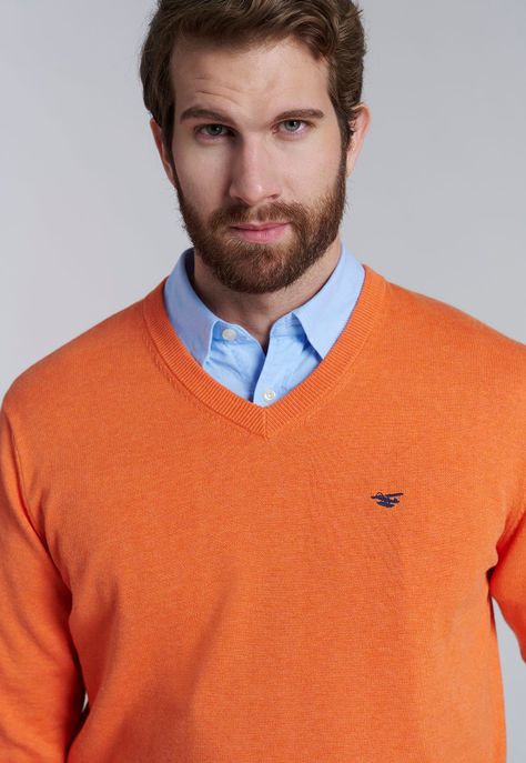 Sweater V Neck Melange F Orange-2