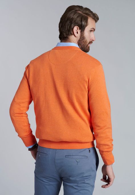 Sweater V Neck Melange F Orange-3