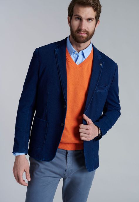 Sweater V Neck Melange F Orange-4
