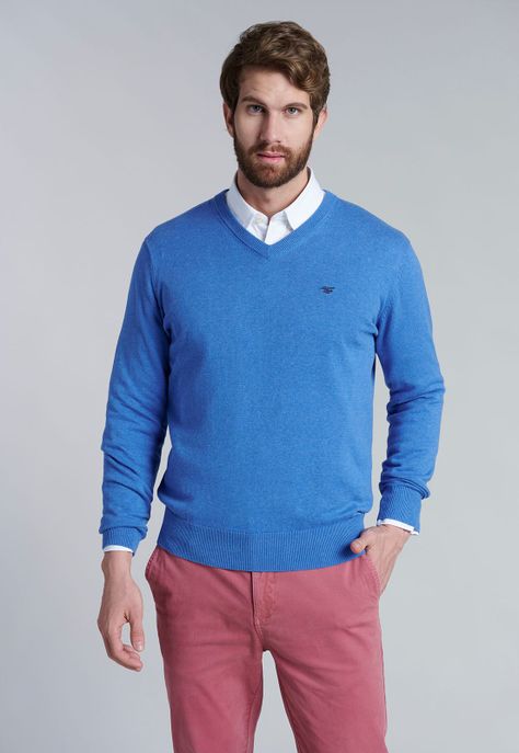 Sweater V Neck Melange F Sky-0