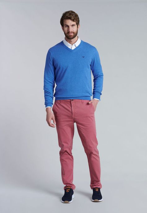 Sweater V Neck Melange F Sky-1