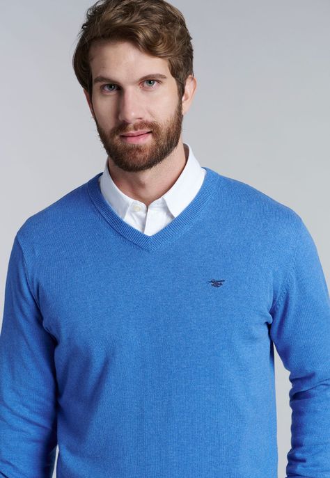 Sweater V Neck Melange F Sky-2