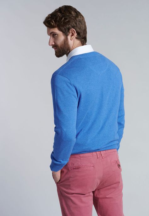 Sweater V Neck Melange F Sky-3