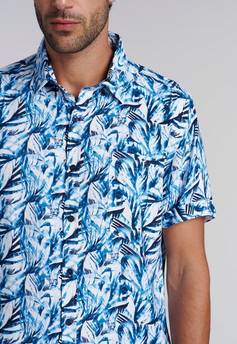 Camisa Estampada Hojas  Fj Blue-2