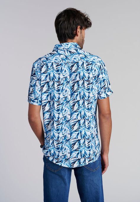 Camisa Estampada Hojas  Fj Blue-3